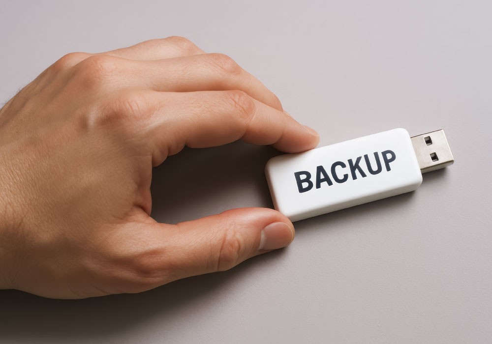 USBメモリーにバックアップを残す様子