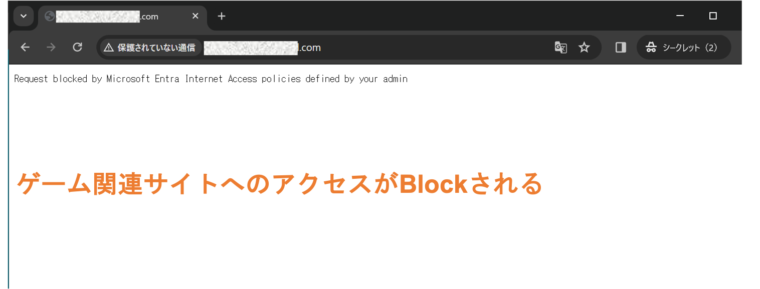 操作画面イメージ「ゲーム関連サイトへのアクセスがBlockされる」