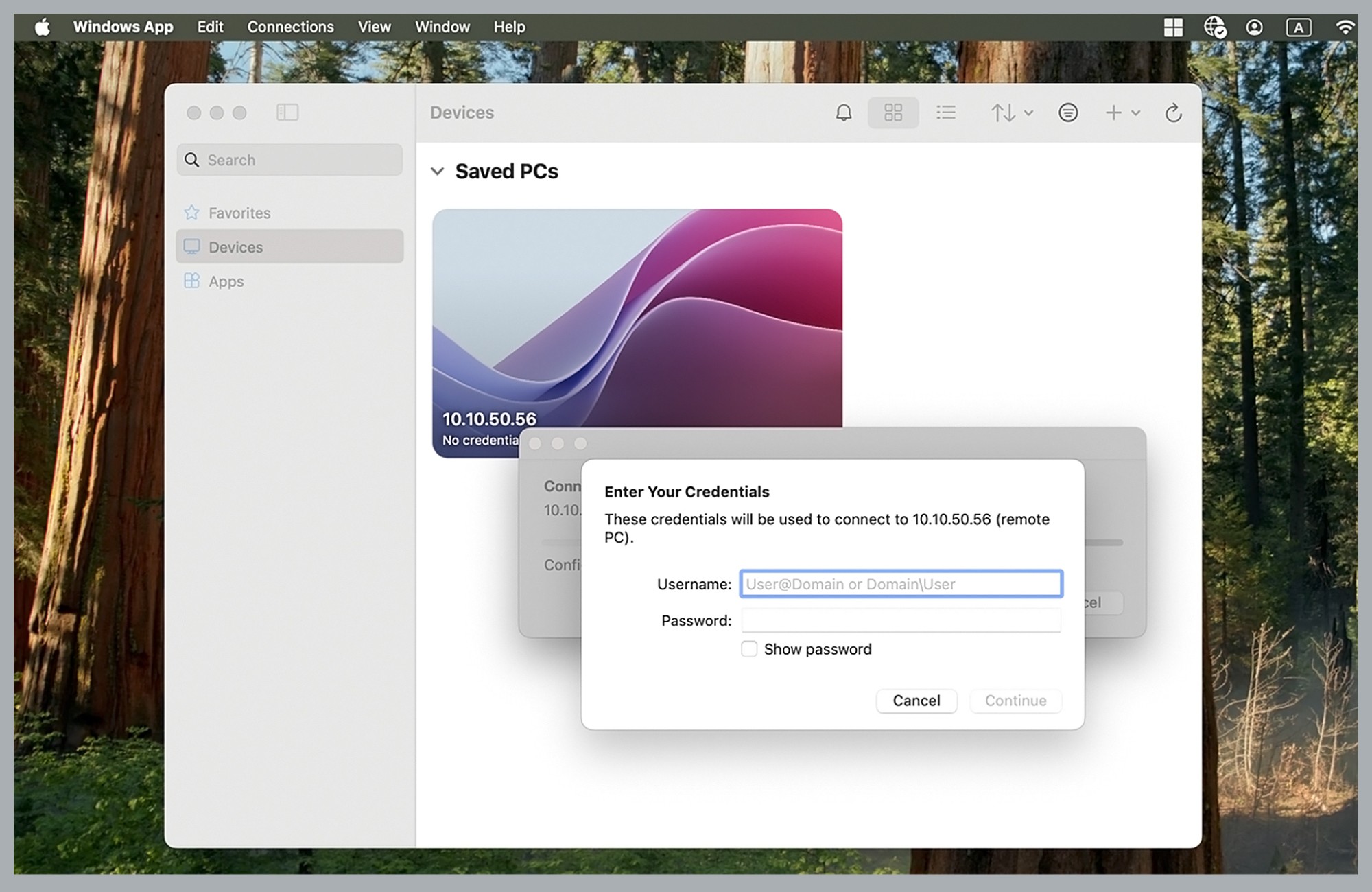 リモートデスクトップによるアクセス画面のイメージ