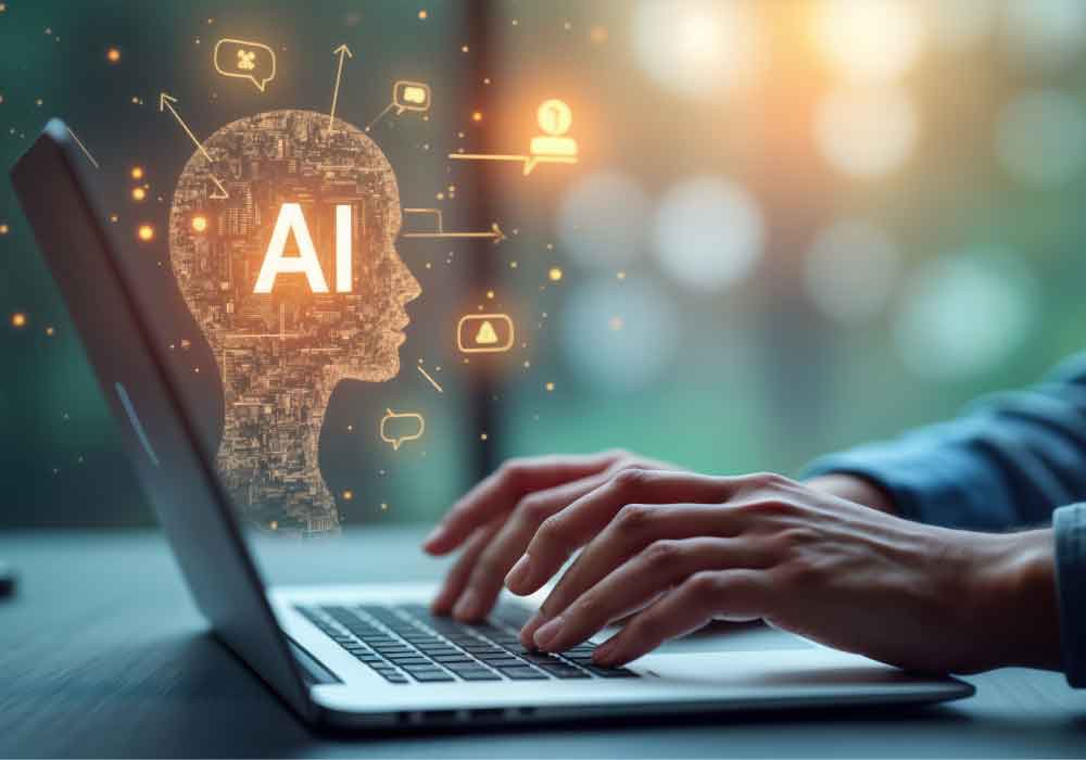 ノートパソコンで生成AIを利用する人のイメージ
