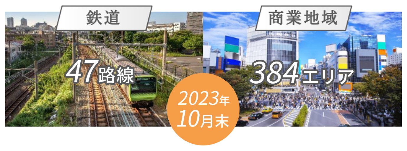 鉄道47路線、商業地域384エリア（2023年10月末）