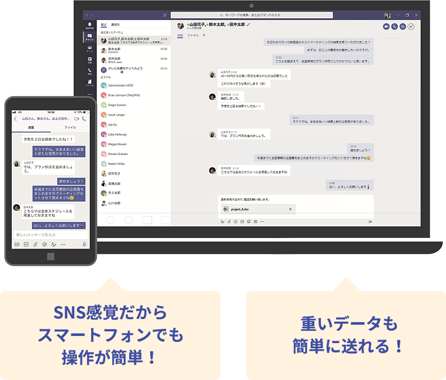 SNS感覚だからスマートフォンでも操作が簡単！重いデータも簡単に送れる！