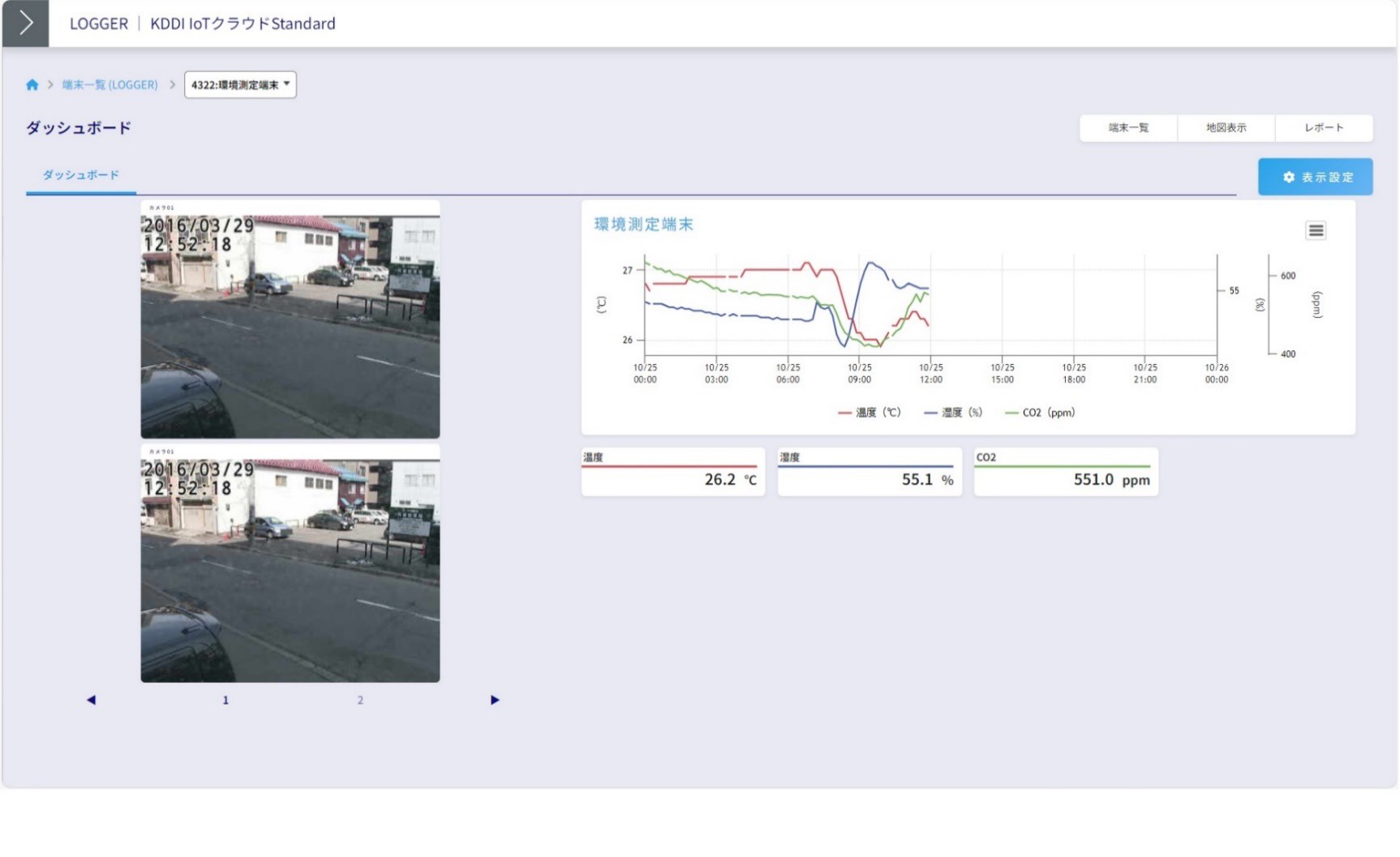 センサー情報とカメラ画像を1画面で把握可能なダッシュボード機能を具備