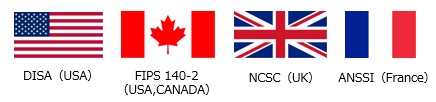 DISA (USA)、FIPS 140-2 (USA,CANADA) 、NCSC (UK) 、ANSSI (France)