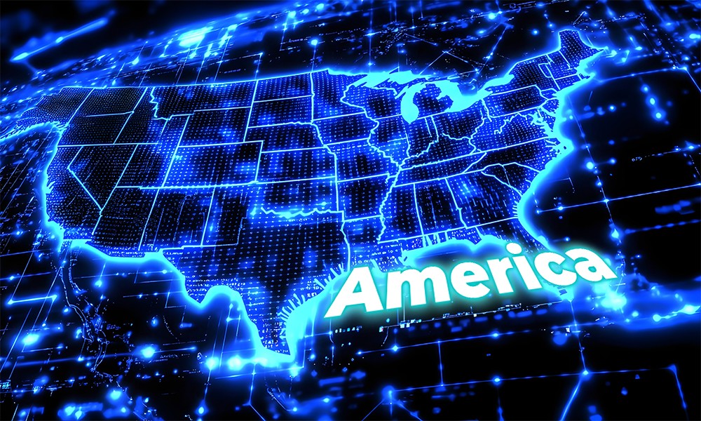 米州 (アメリカ大陸) のイメージ図。「America」の文字を含む
