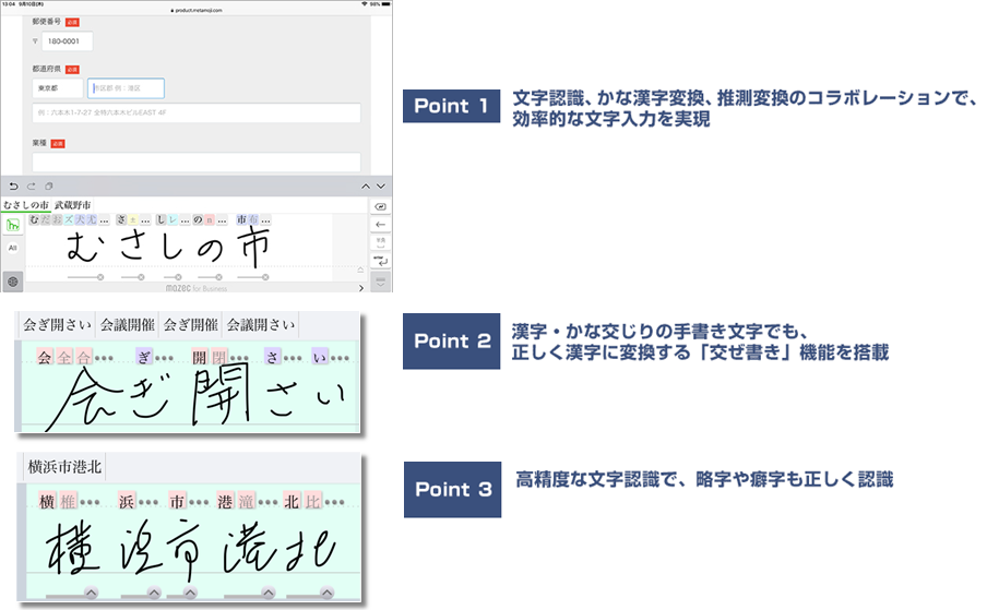 point1 文字認識、かな漢字変換、推測変換のコラボレーションで、効率的な文字入力を実現