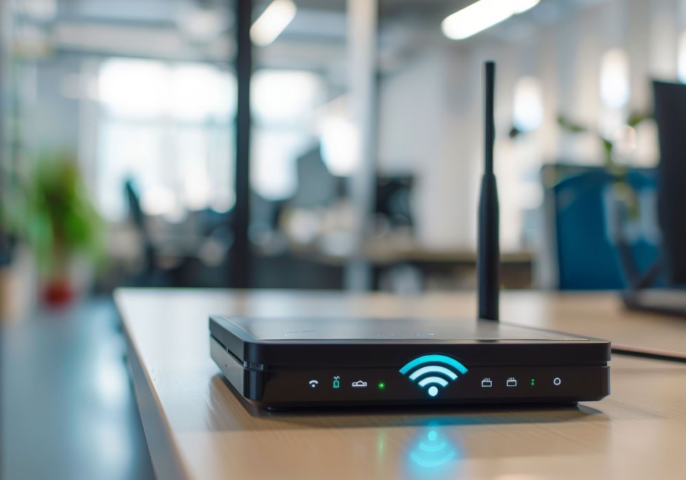 オフィス内のルーターとWi-Fiイメージ