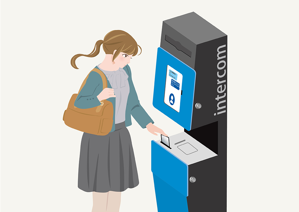 お客さまがICカード読み取り部の手前にあるきっぷ回収部にきっぷを入れる図